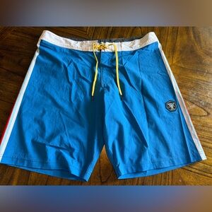 Visalia Blue Colored Strips Board Shorts Size 36